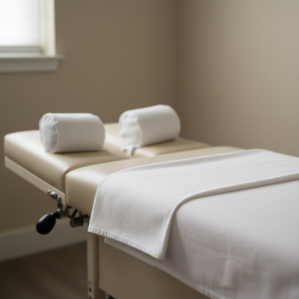 Chiropractic adjustment table prepared for a patient in a Knoxville treatment room